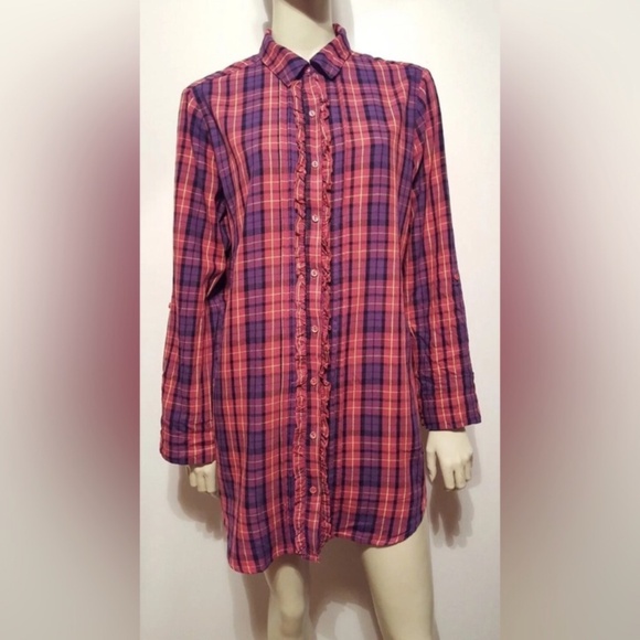Betsey Johnson Red and Black Plaid Button Down Top - Picture 5 of 7